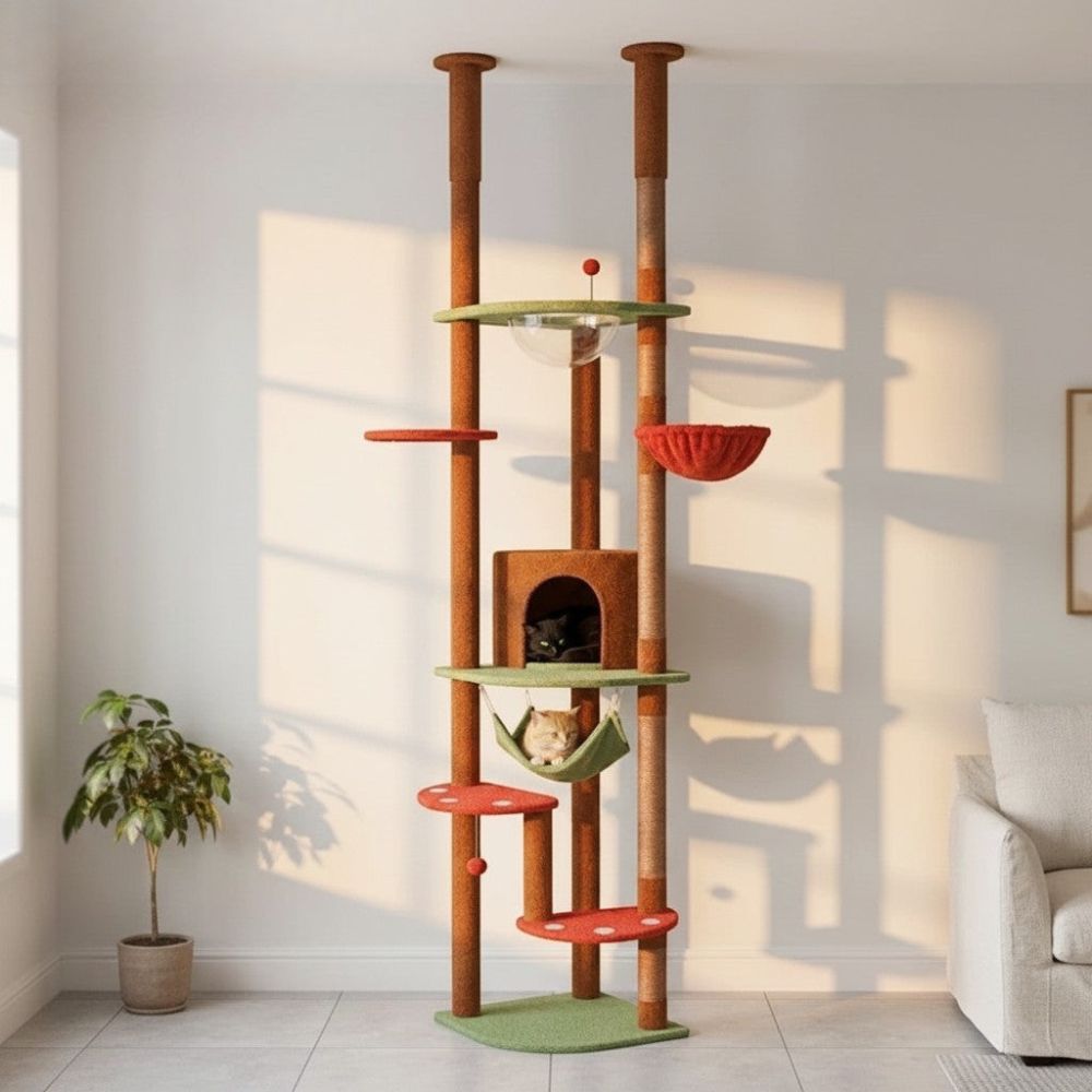 Arbre à Chat Fixation Plafond Réglable 258cm