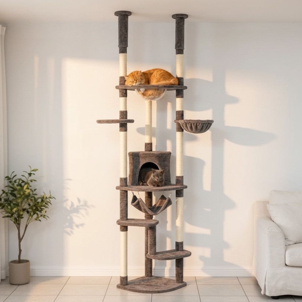 Arbre à Chat Fixation Plafond Réglable 258cm