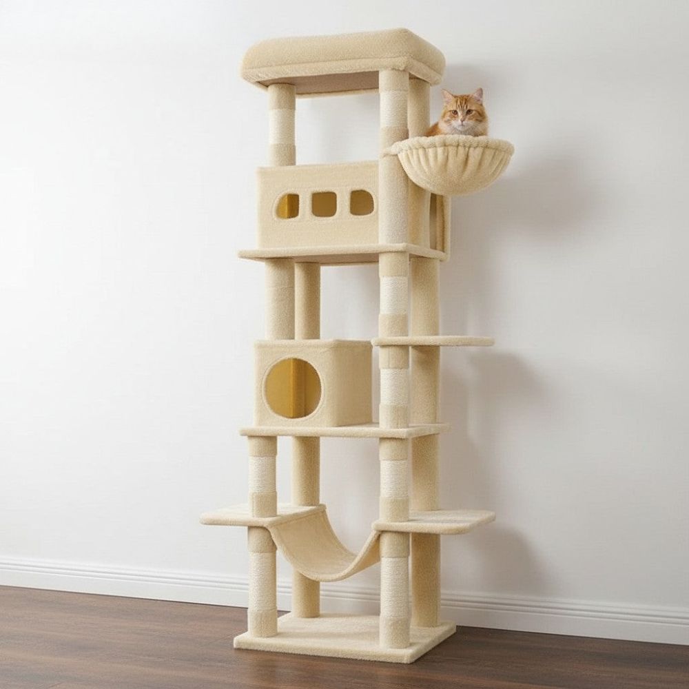 Arbre à Chat Beige avec Hamac Suspendu 170cm