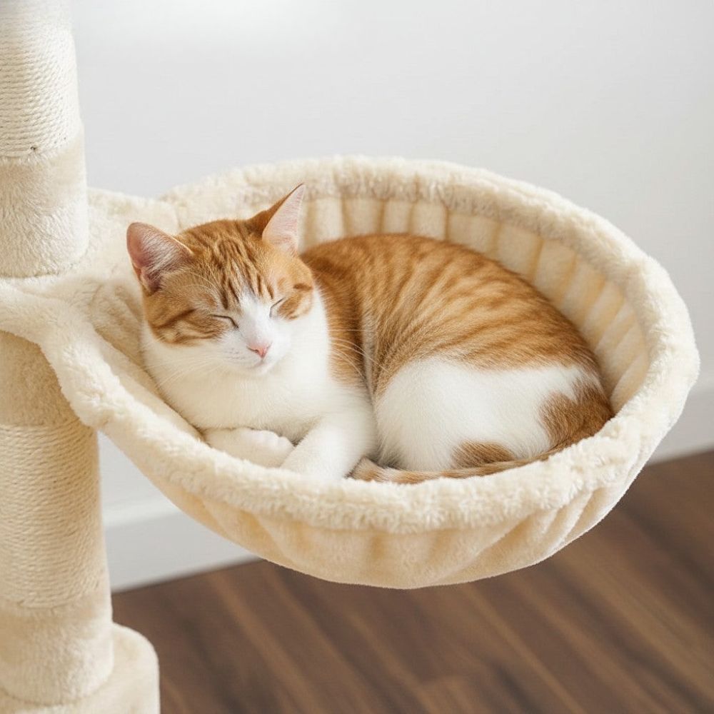 Arbre à Chat Beige XXL Base Généreuse pour Gros Chat