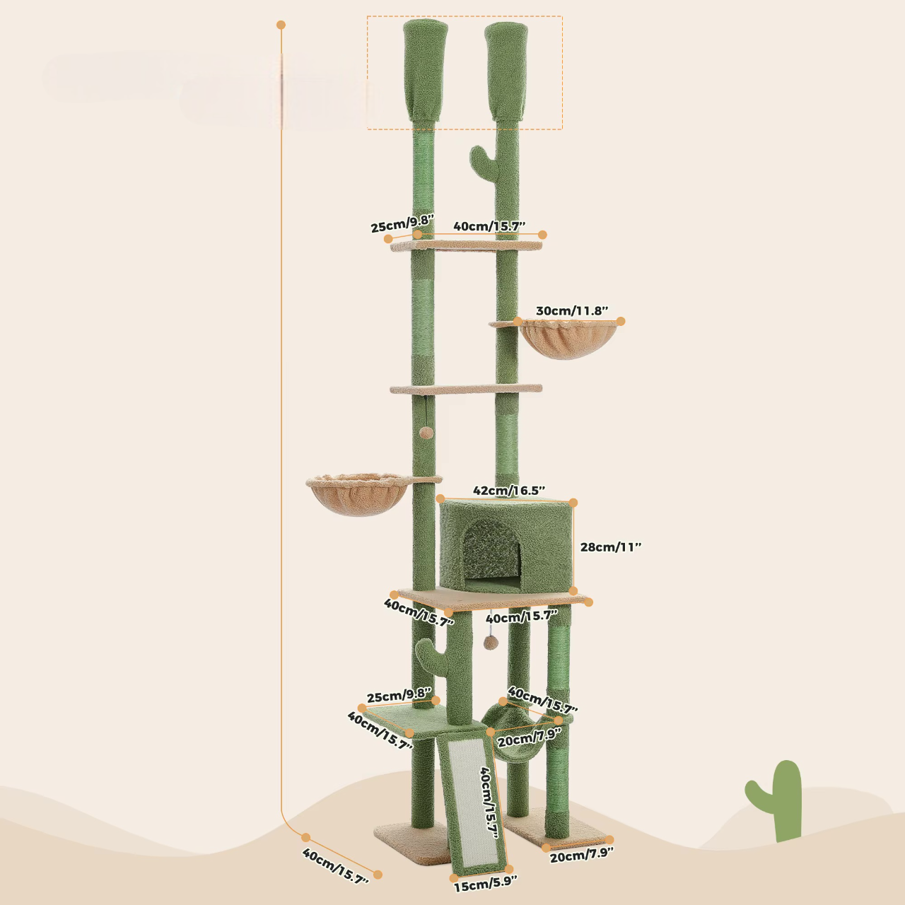 Arbre à chat Cactus avec 2 poteaux - Mon Chat Perché