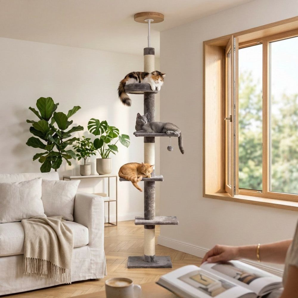 Arbre à Chat à Fixer au Plafond Réglable 273cm