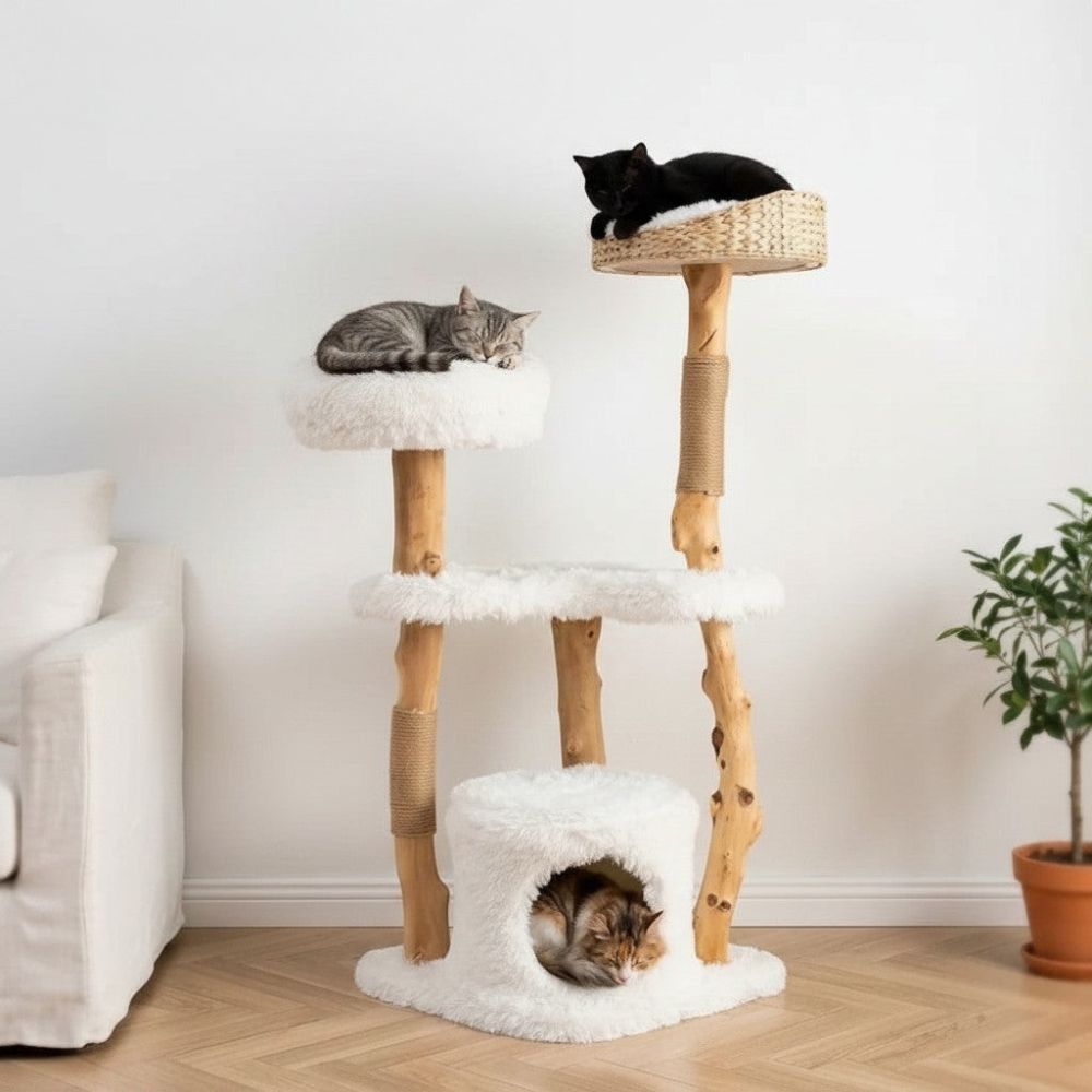 Arbre à Chat avec Branche en Bois Massif 124cm