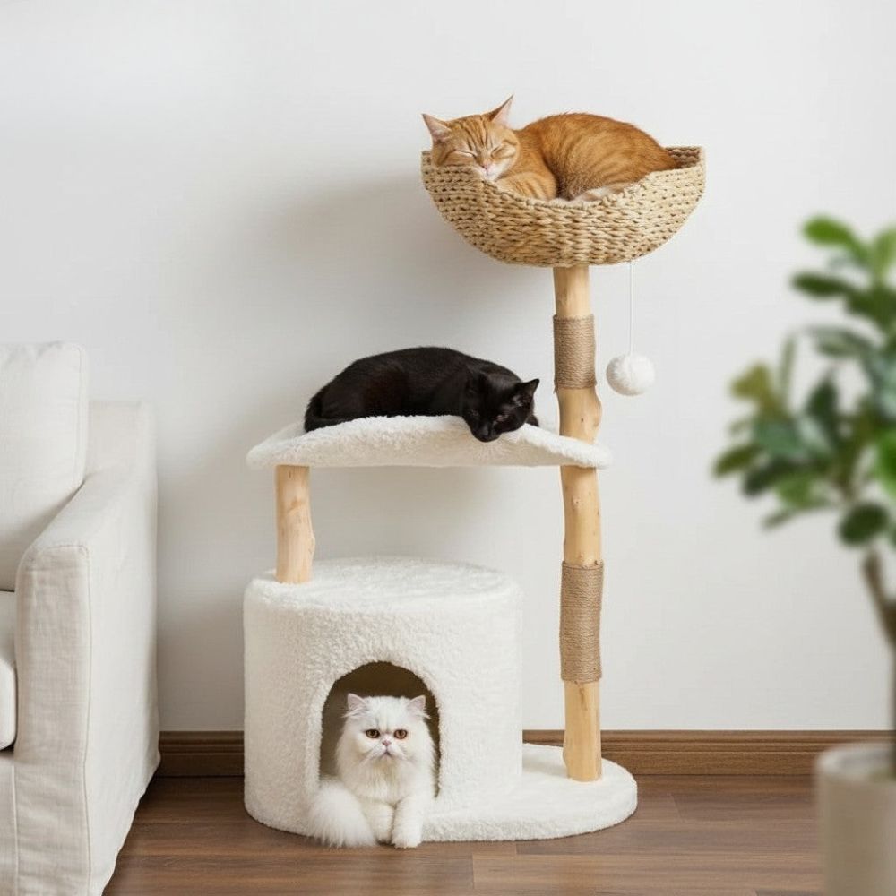 Arbre à Chat avec Branche en Bois Naturel 100cm
