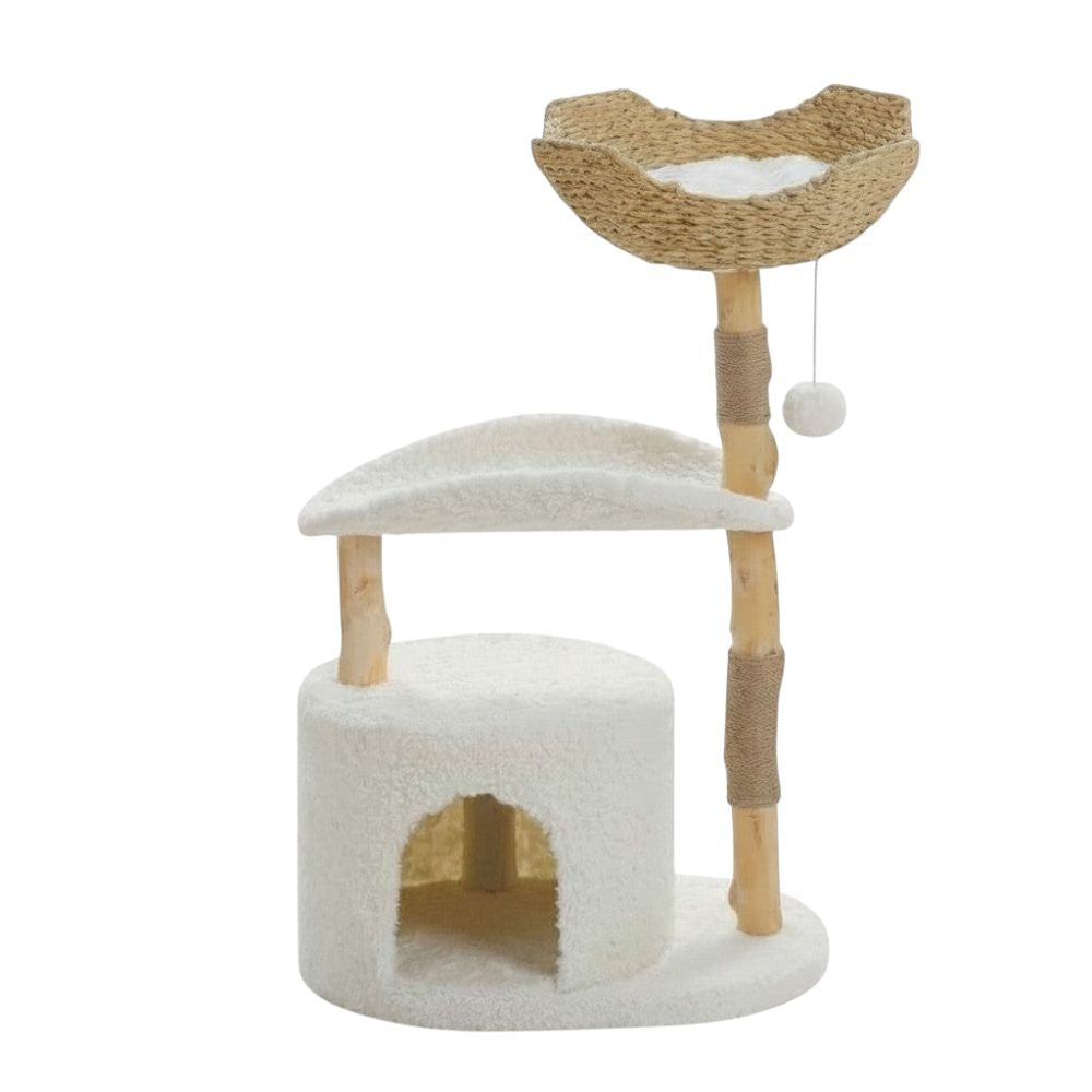 Arbre à Chat avec Branche en Bois Naturel 100cm