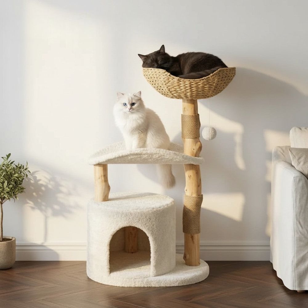 Arbre à Chat avec Branche en Bois Naturel 100cm