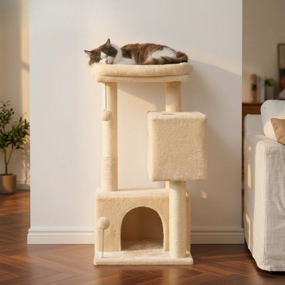 Arbre à Chat avec Cabane Maison Petit Espace 80cm