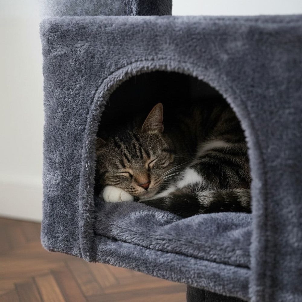 Arbre à Chat avec Cabane Maison Petit Espace 80cm