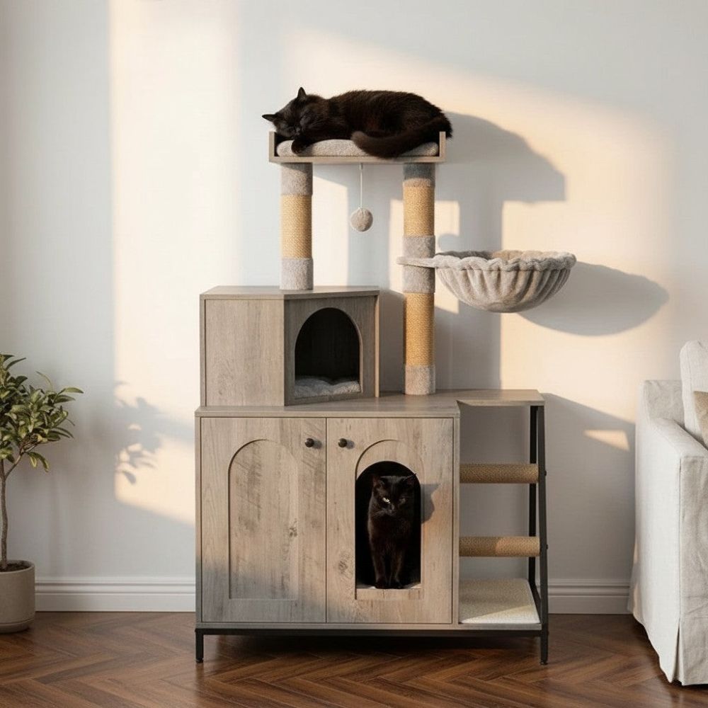 Arbre à Chat avec Caisse en Bois Massif 120cm