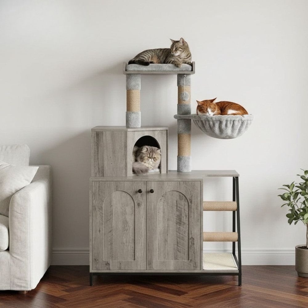 Arbre à Chat avec Caisse en Bois Massif 120cm