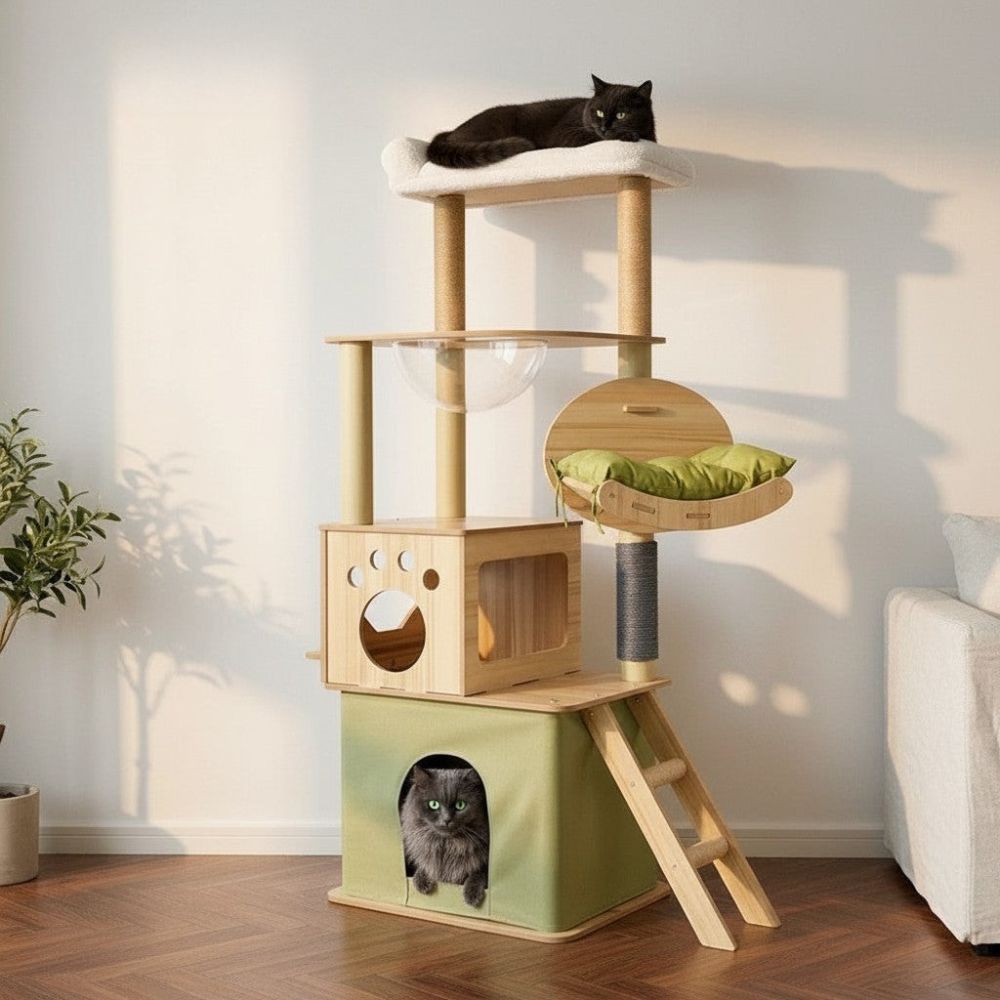 Arbre à Chat avec Caisse en Bois Vert 108cm