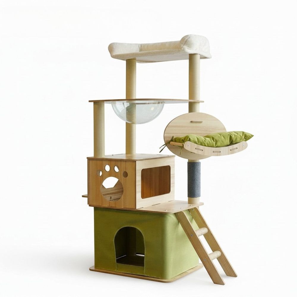 Arbre à Chat avec Caisse en Bois Vert 108cm