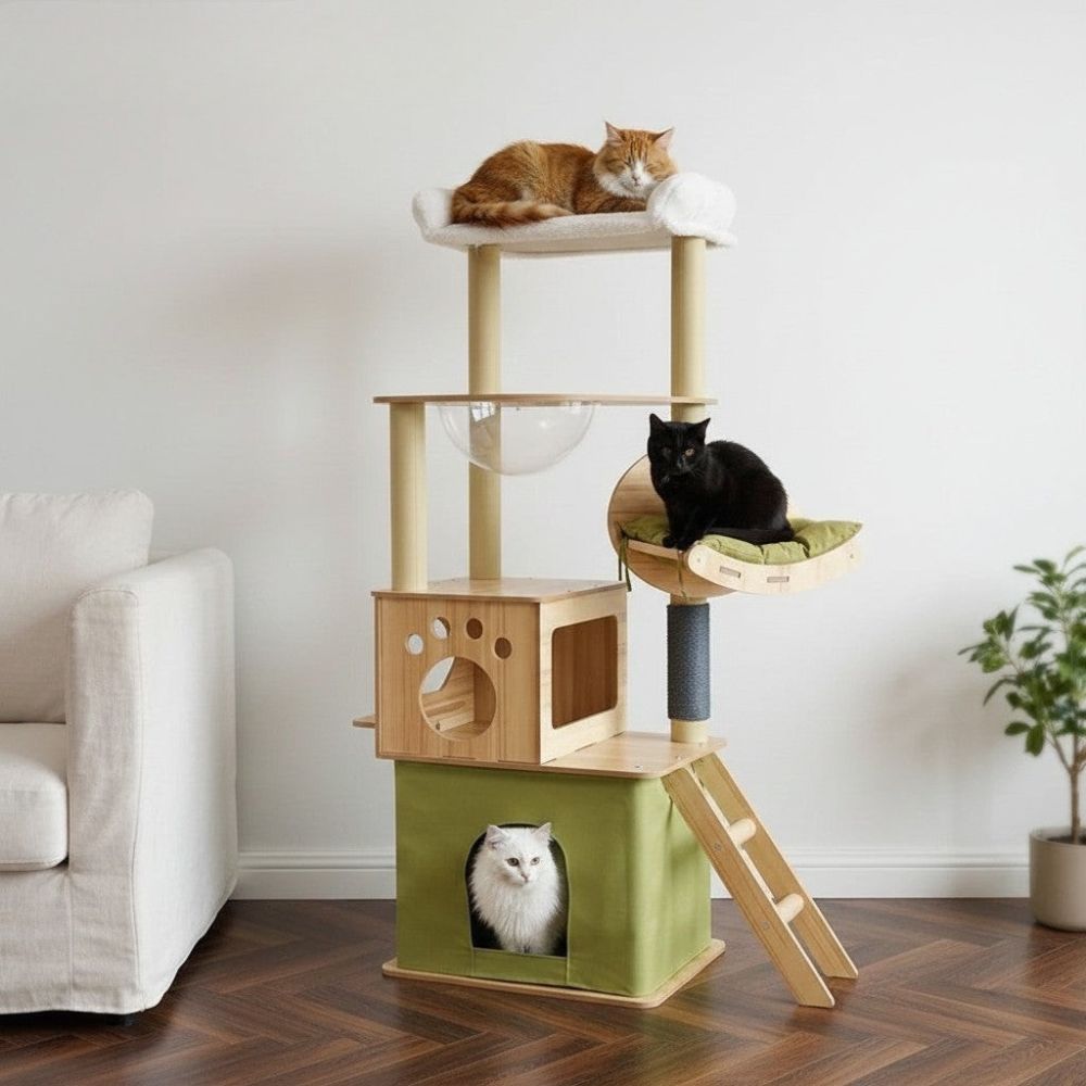 Arbre à Chat avec Caisse en Bois Vert 108cm