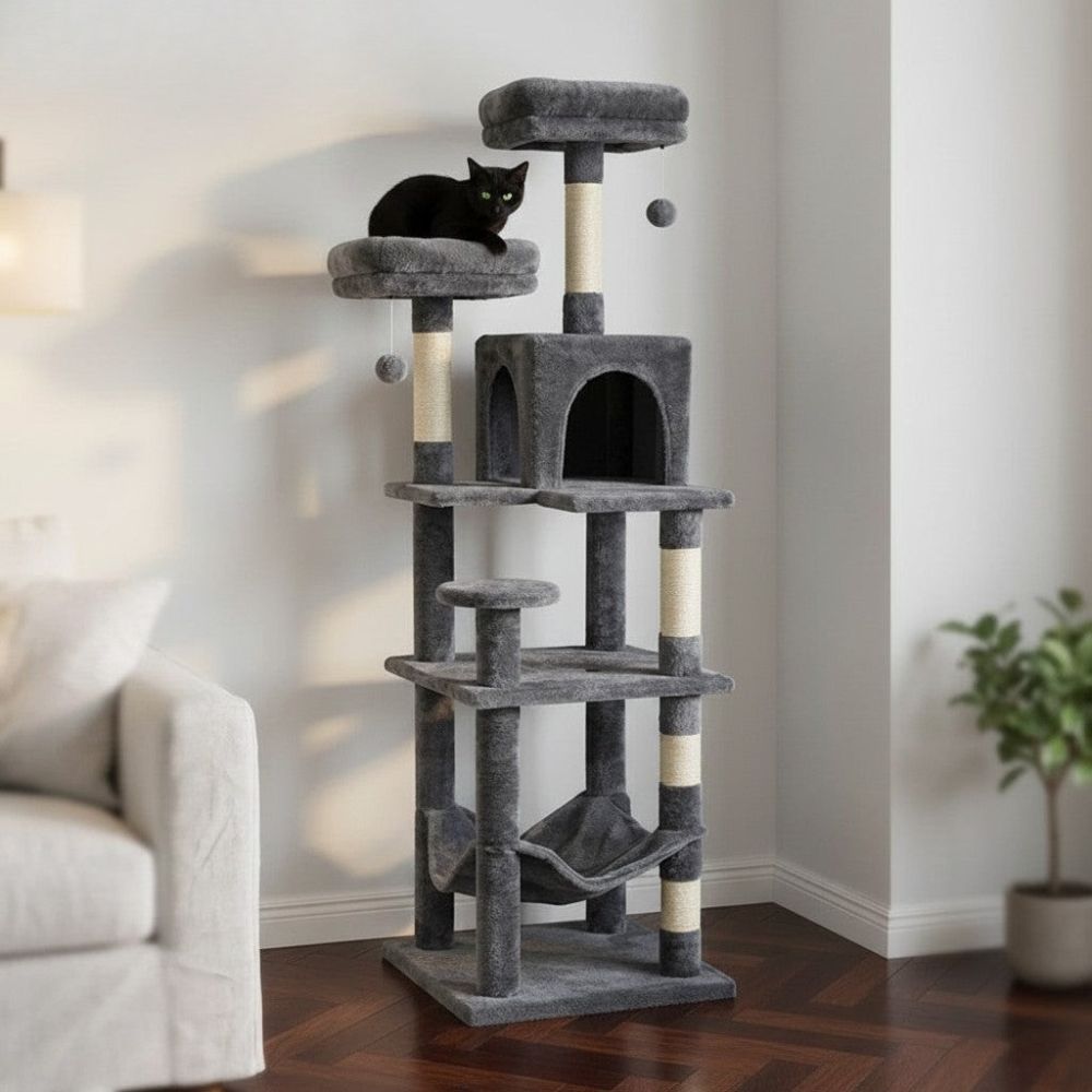 Arbre à Chat avec Hamac Suspendu Gris Foncé 154cm