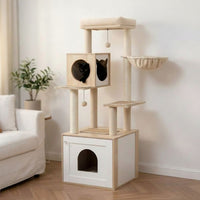 Arbre à Chat avec Litière Intégrée en Bois 144cm