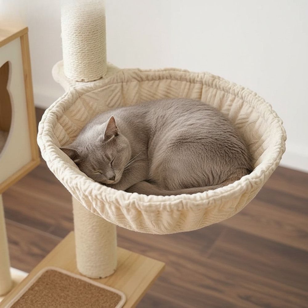 Arbre à Chat avec Litière Intégrée en Bois 144cm