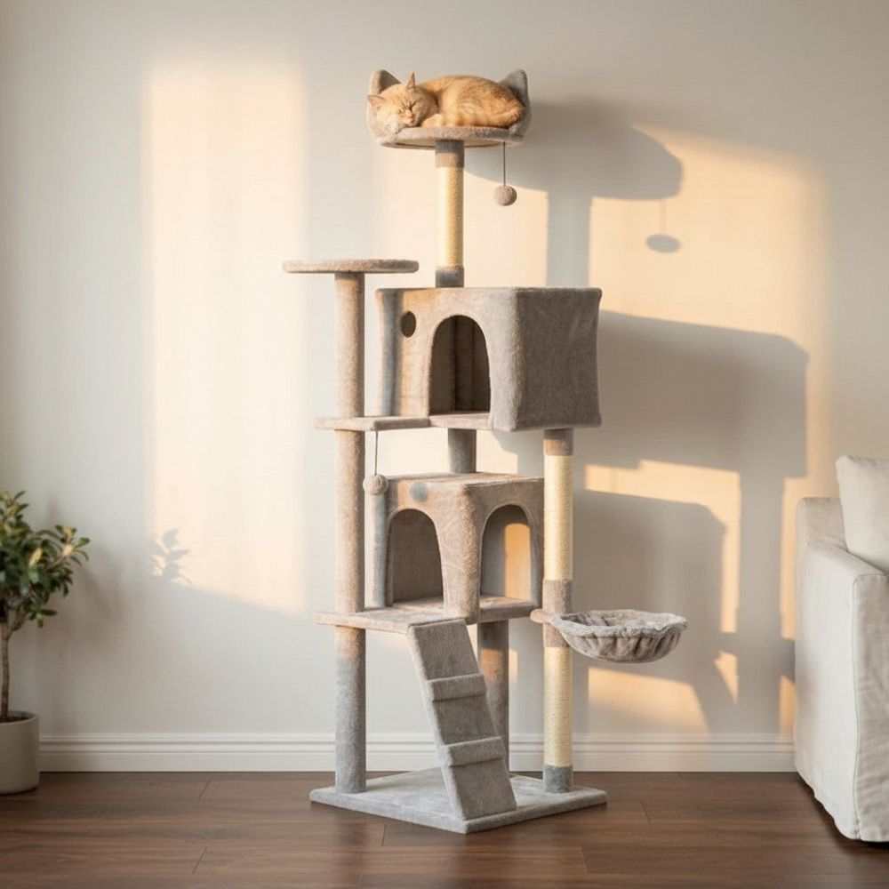 Arbre à Chat Beige avec Escalier Intégré 140cm