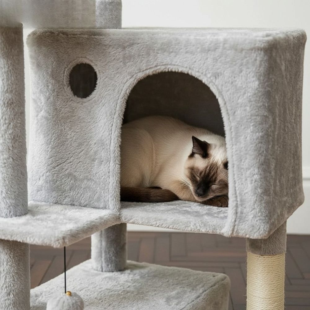 Arbre à Chat Beige avec Escalier Intégré 140cm