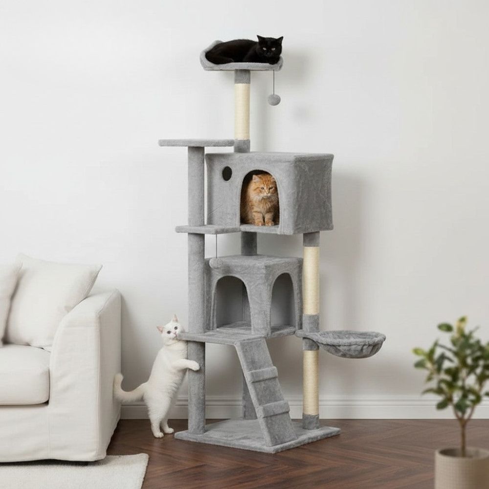 Arbre à Chat Beige avec Escalier Intégré 140cm