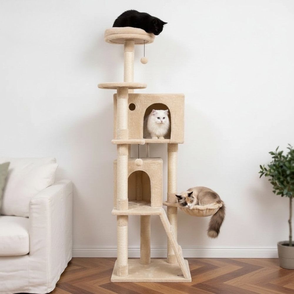 Arbre à Chat Beige avec Escalier Intégré 140cm