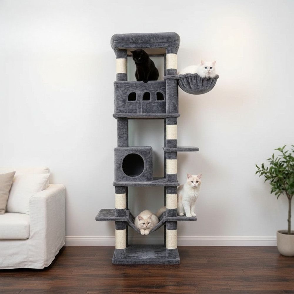Arbre à Chat Beige avec Hamac Suspendu 170cm