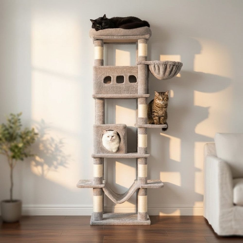Arbre à Chat Beige avec Hamac Suspendu 170cm