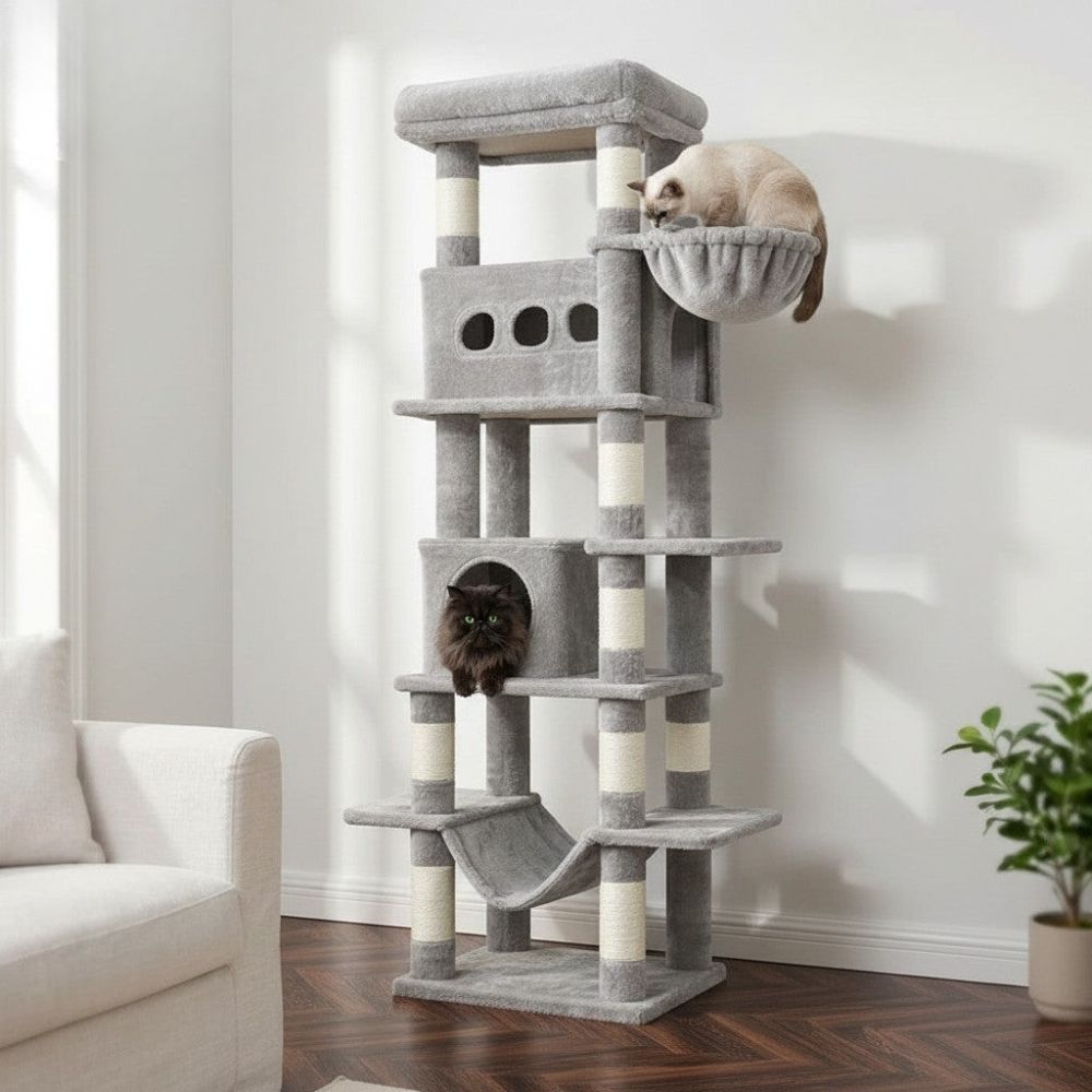 Arbre à Chat Beige avec Hamac Suspendu 170cm