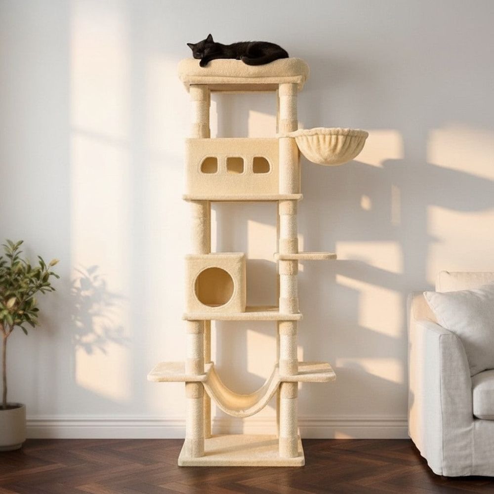 Arbre à Chat Beige avec Hamac Suspendu 170cm