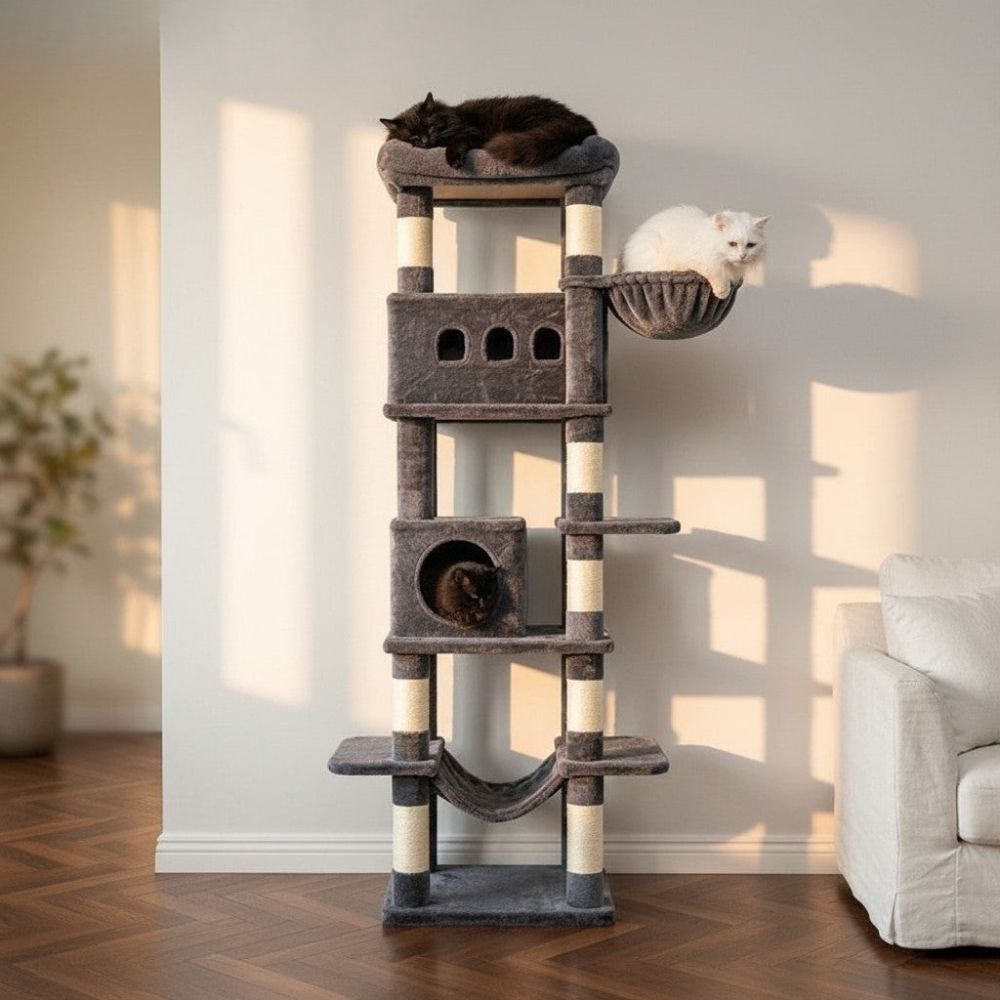 Arbre à Chat Beige avec Hamac Suspendu 170cm