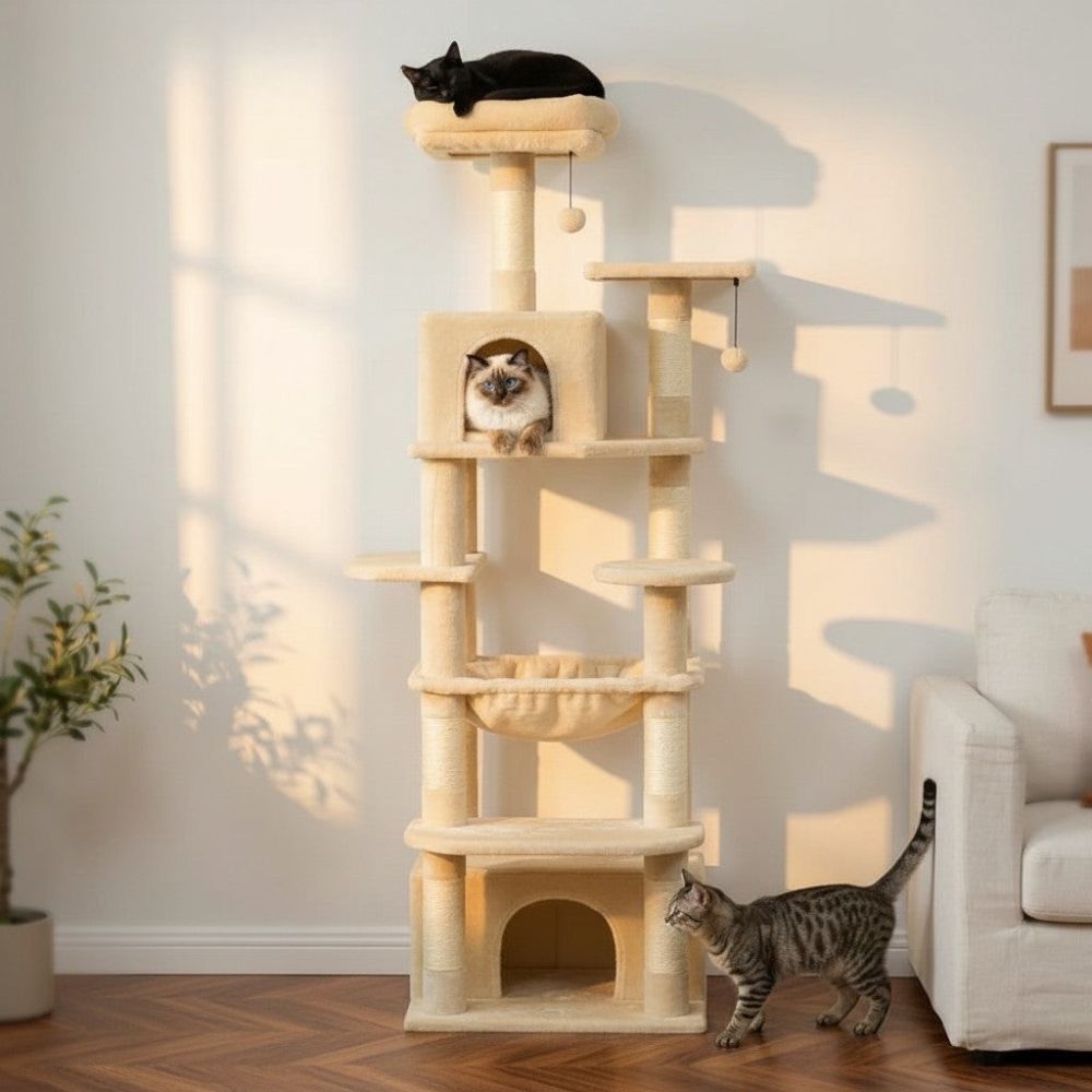 Arbre à Chat Beige avec Trou de Passage 164cm