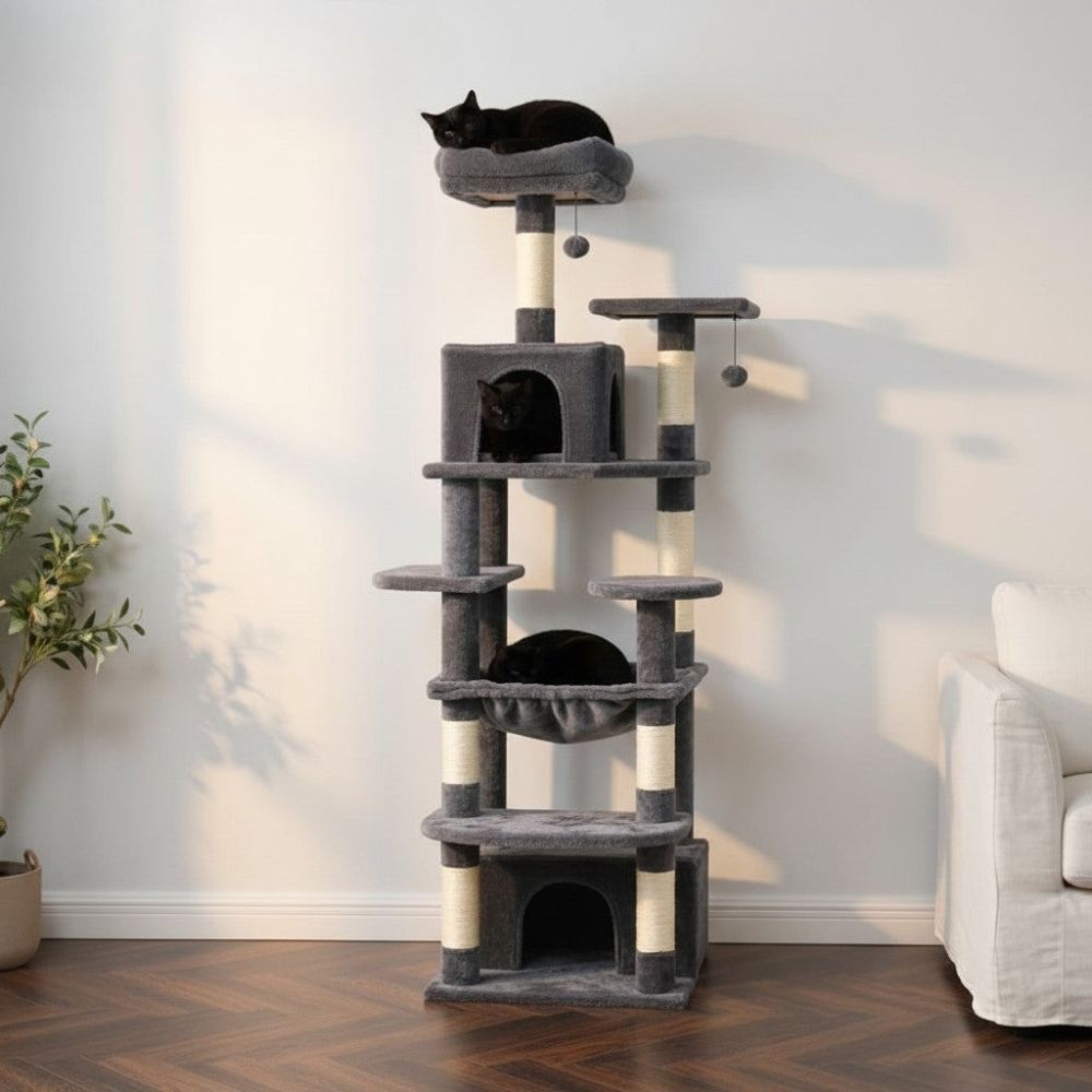 Arbre à Chat Beige avec Trou de Passage 164cm