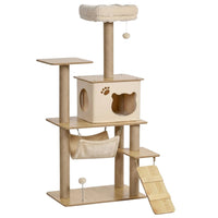 Arbre à Chat Beige et Bois Naturel 130cm