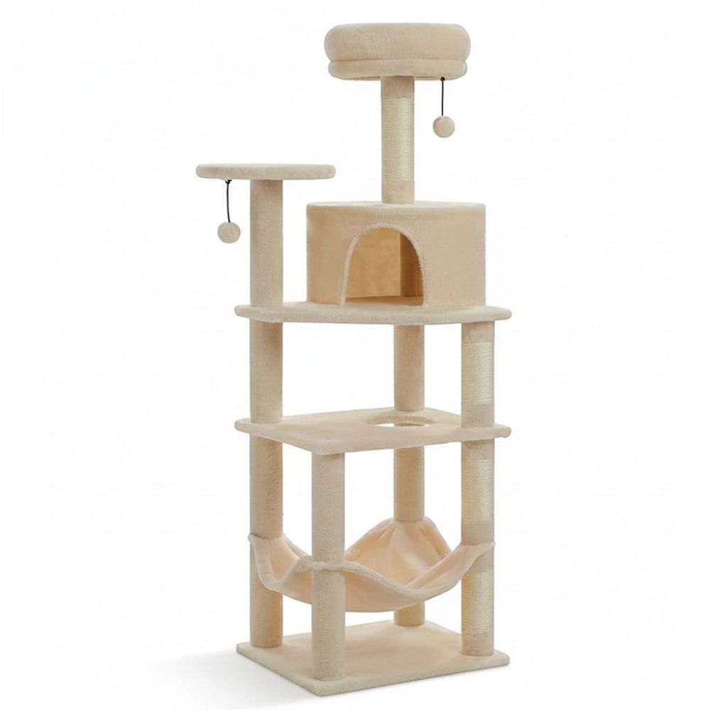 Arbre à Chat Beige Robuste Multi-Chats 140cm