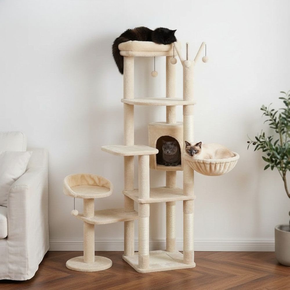 Arbre à Chat Beige XXL Base Généreuse pour Gros Chat