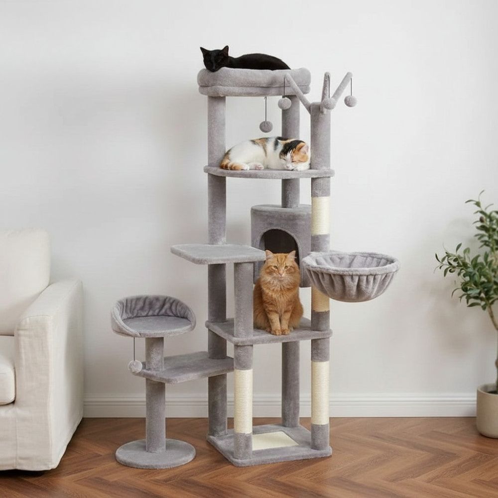 Arbre à Chat Beige XXL Base Généreuse pour Gros Chat