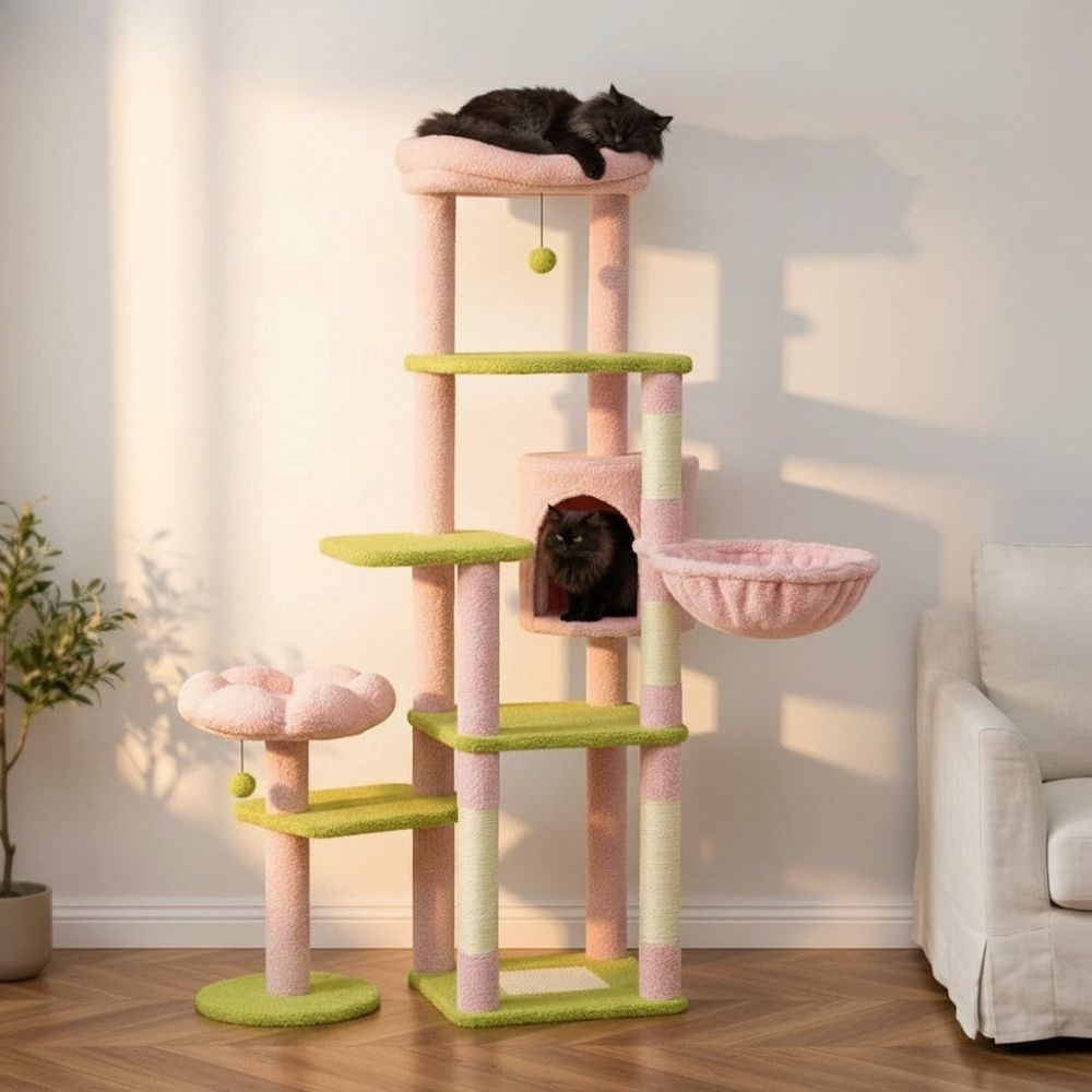 Arbre à Chat Beige XXL Base Généreuse pour Gros Chat