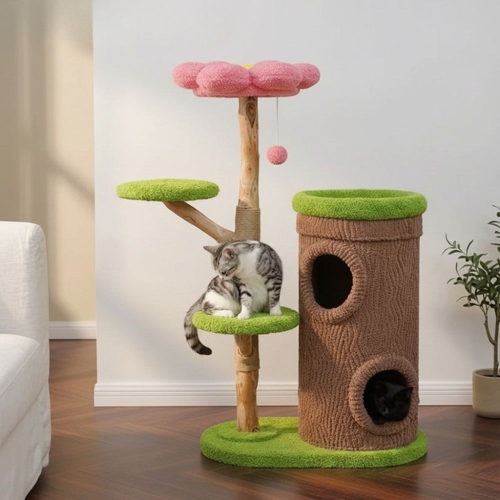 Arbre à Chat Bois Brut Authentique Grande Base 135cm