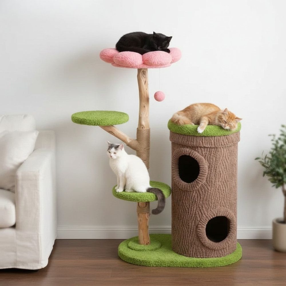 Arbre à Chat Bois Brut Authentique Grande Base 135cm