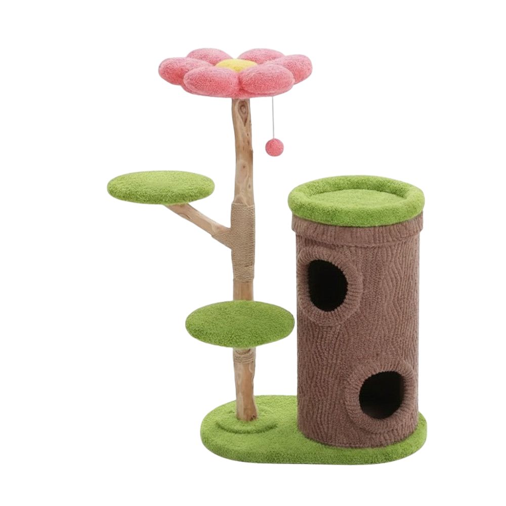 Arbre à Chat Bois Brut Authentique Grande Base 135cm