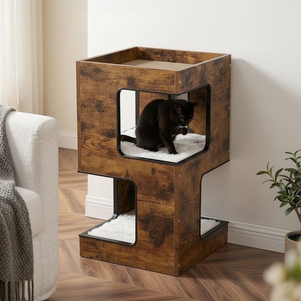 Arbre à Chat Bois Design Ultra Compact 60cm