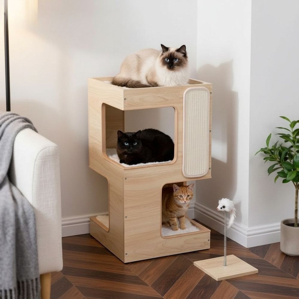 Arbre à Chat Bois Design Ultra Compact 60cm