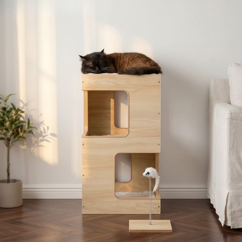 Arbre à Chat Bois Design Ultra Compact 60cm