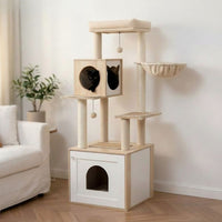 Arbre à Chat Bois et Blanc Esthétique Équilibrée 144cm