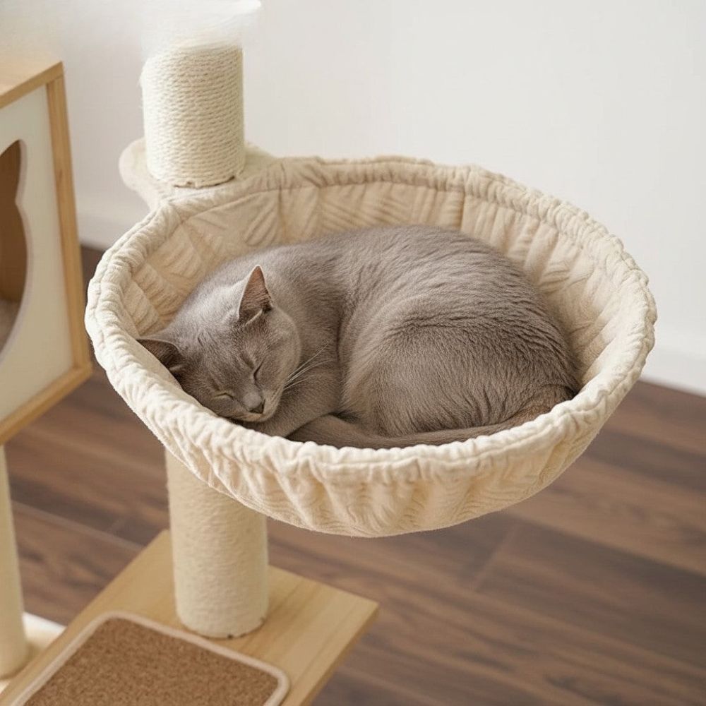 Arbre à Chat Bois et Blanc Esthétique Équilibrée 144cm