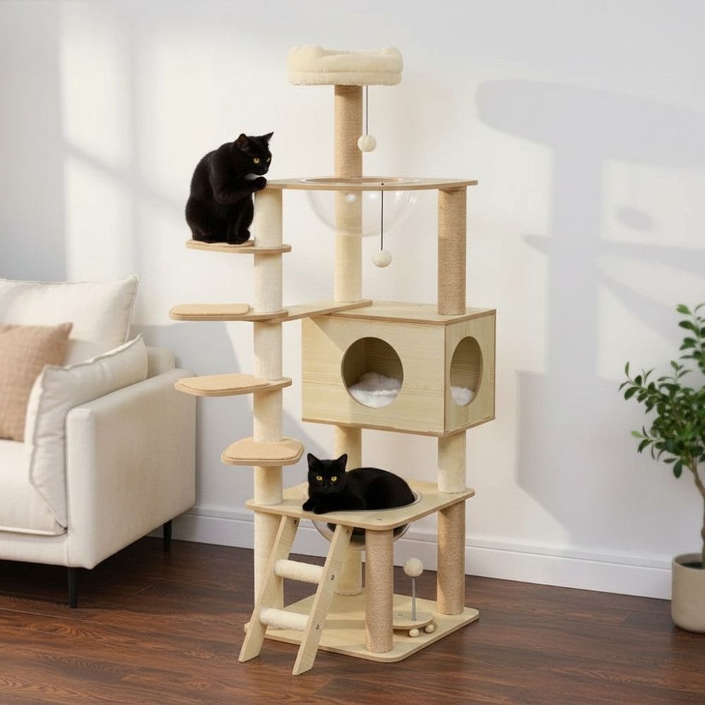 Arbre à Chat Bois Naturel Brut Inspiration Scandinave 150cm