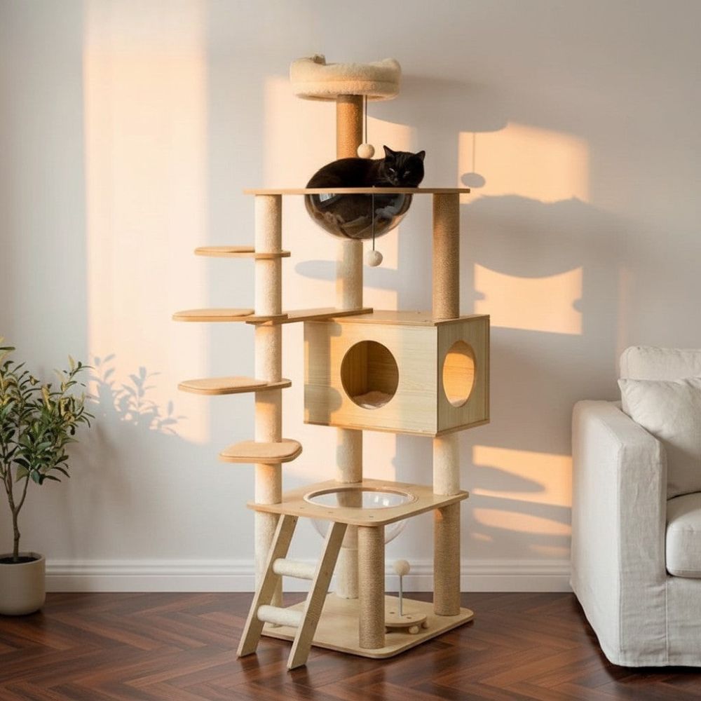Arbre à Chat Bois Naturel Brut Inspiration Scandinave 150cm