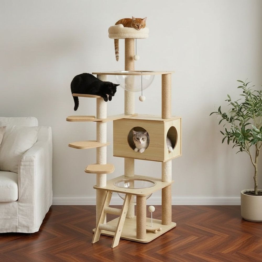 Arbre à Chat Bois Naturel Brut Inspiration Scandinave 150cm