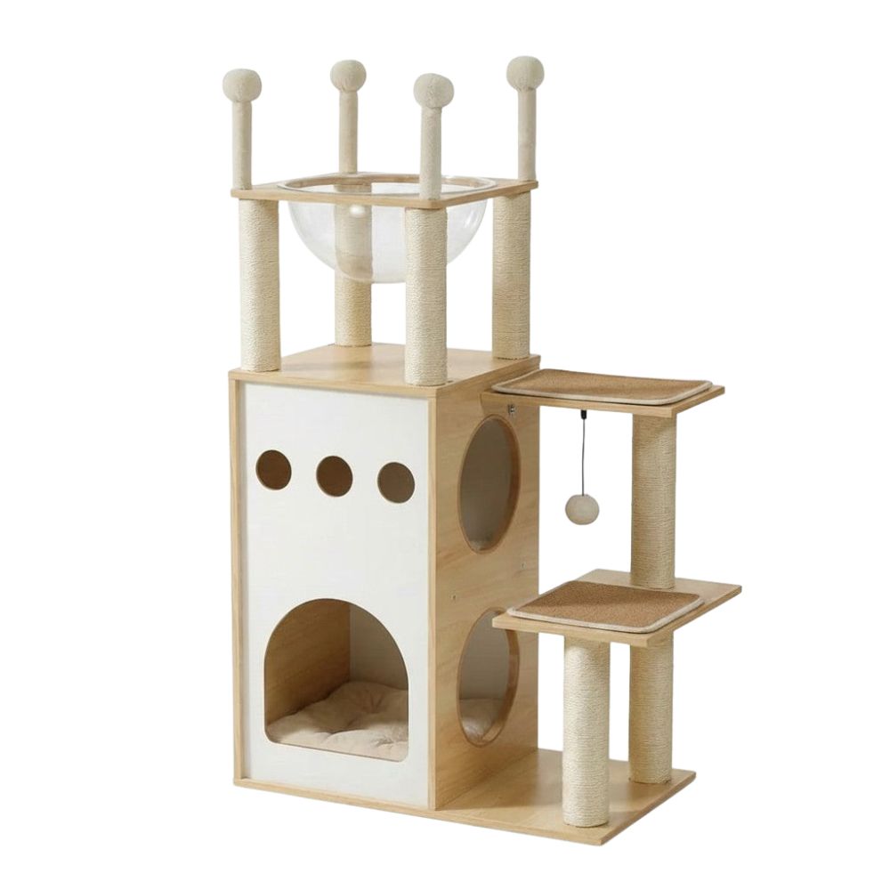 Arbre à Chat Bois Naturel Massif Colonnes Solides 108cm