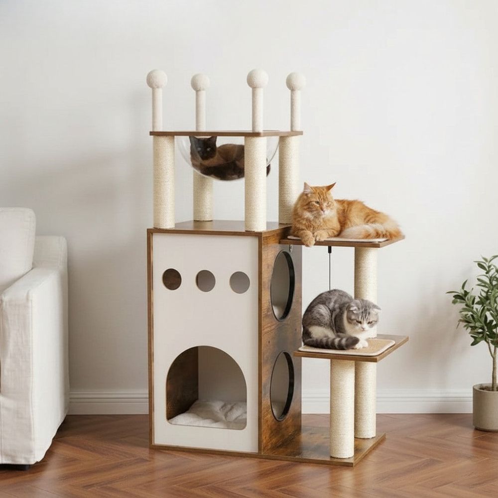 Arbre à Chat Bois Naturel Massif Colonnes Solides 108cm