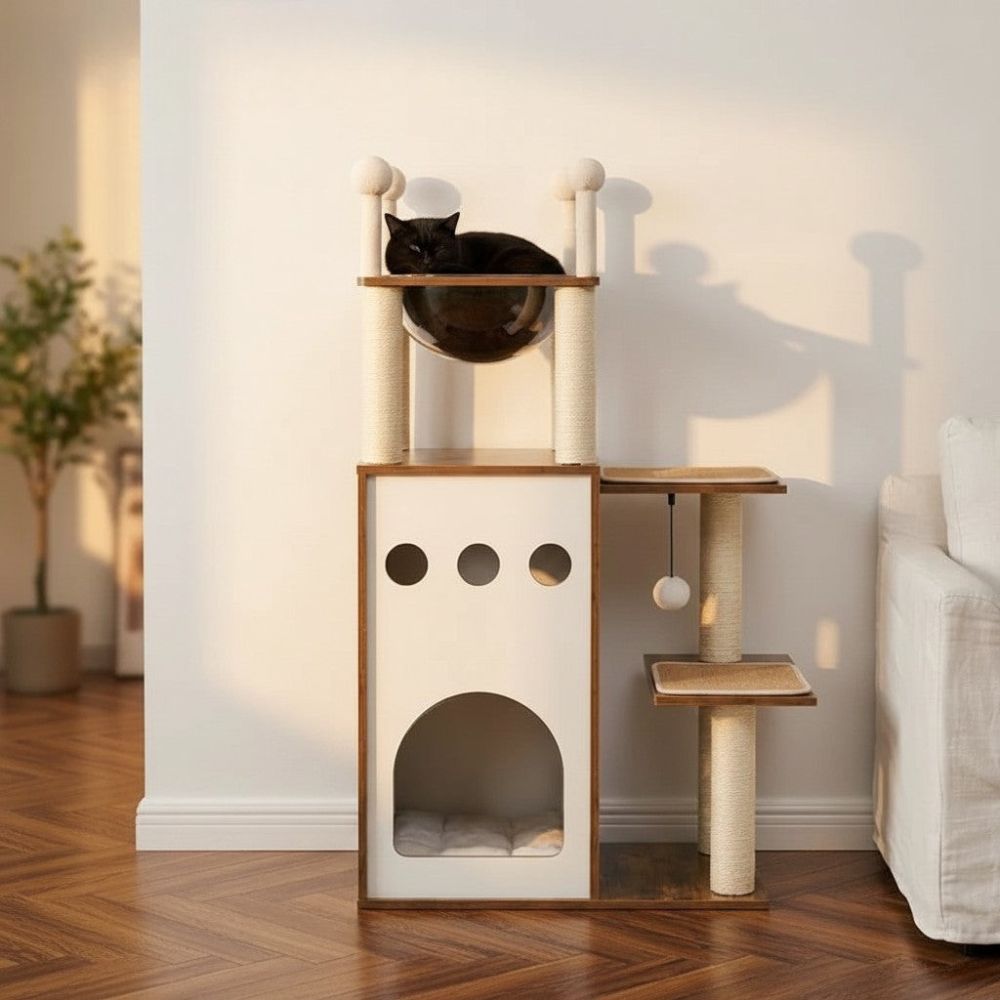 Arbre à Chat Bois Naturel Massif Colonnes Solides 108cm